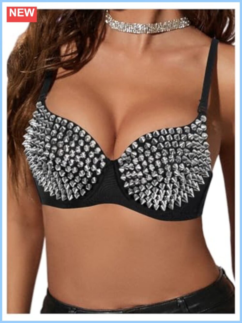 Women's Y2K Studded Bra Top Spaghetti Strap Goth Punk Cami Crop Top